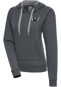Antigua Washington Capitals Womens Charcoal Metallic Logo Victory Hooded Sweatshirt