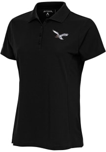 Antigua Philadelphia Eagles Womens Black Legacy Pique Retro Bird Short Sleeve Polo Shirt