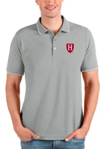 Antigua Harvard Crimson Mens Grey Affluent Short Sleeve Polo