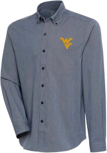 Antigua West Virginia Mountaineers Mens Navy Blue Compression Long Sleeve Dress Shirt