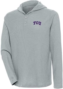 Antigua TCU Horned Frogs Mens Grey Strong Hold Long Sleeve Hoodie