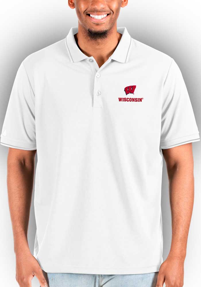 Antigua Wisconsin Badgers Mens White Affluent Big and Tall Polos Shirt