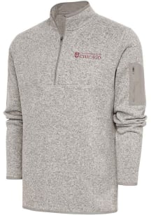 Antigua University of Chicago Maroons Mens Oatmeal Fortune Long Sleeve 1/4 Zip Fashion Pullover