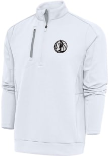 Antigua Dallas Mavericks Mens White Metallic Logo Generation Long Sleeve 1/4 Zip Pullover