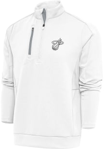 Antigua Miami Heat Mens White Metallic Logo Generation Long Sleeve 1/4 Zip Pullover