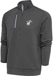 Antigua Miami Heat Mens Grey Metallic Logo Generation Long Sleeve 1/4 Zip Pullover