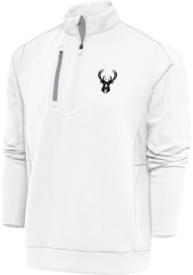 Antigua Milwaukee Bucks Mens White Metallic Logo Generation Long Sleeve 1/4 Zip Pullover