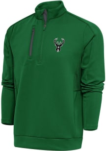 Antigua Milwaukee Bucks Mens Green Metallic Logo Generation Long Sleeve 1/4 Zip Pullover