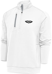 Antigua New Orleans Pelicans Mens White Metallic Logo Generation Long Sleeve 1/4 Zip Pullover