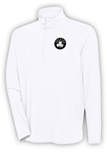 Antigua Boston Celtics Mens White Metallic Logo Hunk Long Sleeve 1/4 Zip Pullover