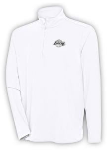 Antigua Los Angeles Lakers Mens White Metallic Logo Hunk Long Sleeve 1/4 Zip Pullover