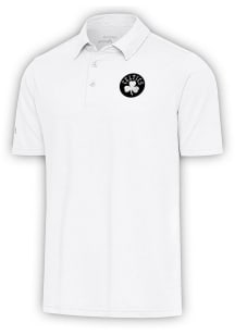Antigua Boston Celtics Mens White Metallic Logo Par 3 Short Sleeve Polo