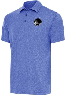 Antigua Golden State Warriors Mens Blue Metallic Logo Par 3 Short Sleeve Polo
