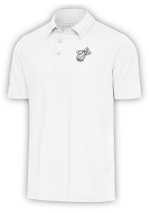 Antigua Miami Heat Mens White Metallic Logo Par 3 Short Sleeve Polo