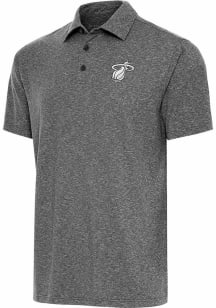 Antigua Miami Heat Mens Black Metallic Logo Par 3 Short Sleeve Polo