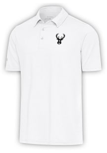 Antigua Milwaukee Bucks Mens White Metallic Logo Par 3 Short Sleeve Polo