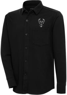 Antigua Milwaukee Bucks Mens Black Metallic Logo Steamer Long Sleeve Dress Shirt