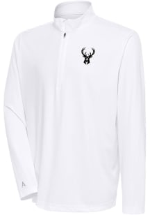 Antigua Milwaukee Bucks Mens White Metallic Logo Tribute Long Sleeve 1/4 Zip Pullover