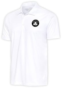 Antigua Boston Celtics Mens White Metallic Logo Tribute Short Sleeve Polo