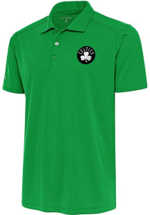 Antigua Boston Celtics Mens Green Metallic Logo Tribute Short Sleeve Polo