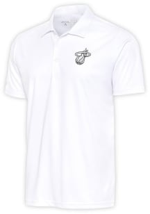 Antigua Miami Heat Mens White Metallic Logo Tribute Short Sleeve Polo