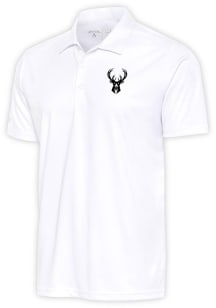 Antigua Milwaukee Bucks Mens White Metallic Logo Tribute Short Sleeve Polo