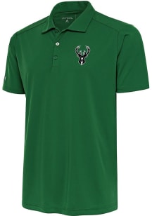 Antigua Milwaukee Bucks Mens Green Metallic Logo Tribute Short Sleeve Polo