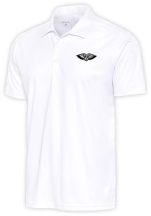 Antigua New Orleans Pelicans Mens White Metallic Logo Tribute Short Sleeve Polo