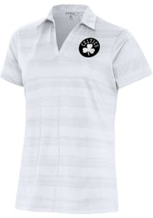 Antigua Boston Celtics Womens White Metallic Logo Compass Short Sleeve Polo Shirt
