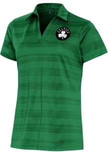 Antigua Boston Celtics Womens Green Metallic Logo Compass Short Sleeve Polo Shirt