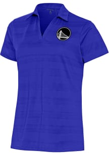 Antigua Golden State Warriors Womens Blue Metallic Logo Compass Short Sleeve Polo Shirt