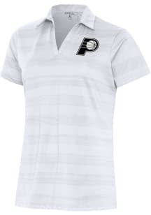 Antigua Indiana Pacers Womens White Metallic Logo Compass Short Sleeve Polo Shirt