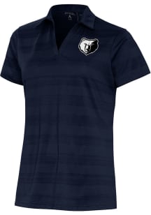 Antigua Memphis Grizzlies Womens Navy Blue Metallic Logo Compass Short Sleeve Polo Shirt