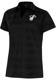 Antigua Miami Heat Womens Black Metallic Logo Compass Short Sleeve Polo Shirt