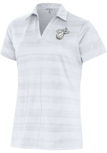 Antigua Miami Heat Womens White Metallic Logo Compass Short Sleeve Polo Shirt