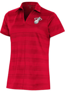 Antigua Miami Heat Womens Red Metallic Logo Compass Short Sleeve Polo Shirt