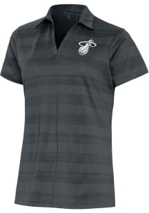 Antigua Miami Heat Womens Grey Metallic Logo Compass Short Sleeve Polo Shirt