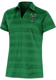 Antigua Milwaukee Bucks Womens Green Metallic Logo Compass Short Sleeve Polo Shirt