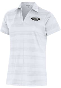 Antigua New Orleans Pelicans Womens White Metallic Logo Compass Short Sleeve Polo Shirt
