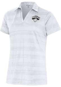 Antigua New York Knicks Womens White Metallic Logo Compass Short Sleeve Polo Shirt
