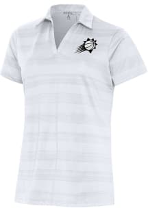Antigua Phoenix Suns Womens White Metallic Logo Compass Short Sleeve Polo Shirt