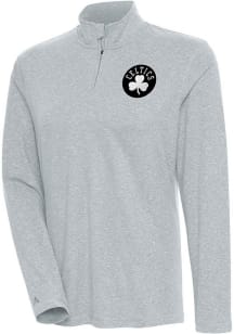 Antigua Boston Womens Grey Metallic Logo Confront 1/4 Zip Pullover