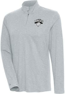 Antigua New York Womens Grey Metallic Logo Confront 1/4 Zip Pullover