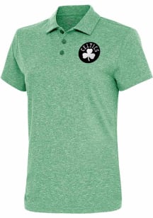Antigua Boston Celtics Womens Green Metallic Logo Motivated Short Sleeve Polo Shirt