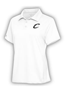 Antigua Cleveland Cavaliers Womens White Metallic Logo Motivated Short Sleeve Polo Shirt