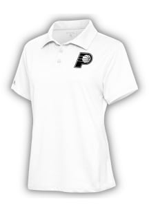 Antigua Indiana Pacers Womens White Metallic Logo Motivated Short Sleeve Polo Shirt
