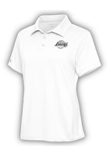 Antigua Los Angeles Lakers Womens White Metallic Logo Motivated Short Sleeve Polo Shirt