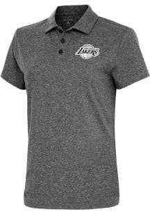 Antigua Los Angeles Lakers Womens Black Metallic Logo Motivated Short Sleeve Polo Shirt