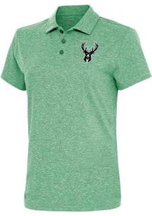 Antigua Milwaukee Bucks Womens Green Metallic Logo Motivated Short Sleeve Polo Shirt