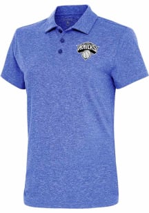 Antigua New York Knicks Womens Blue Metallic Logo Motivated Short Sleeve Polo Shirt